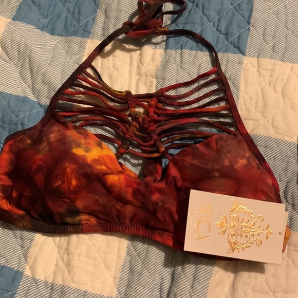 NWT Becca by Rebecca Virtue Electric Current Multicolor Macrame Halter Top - Picture 6 of 12